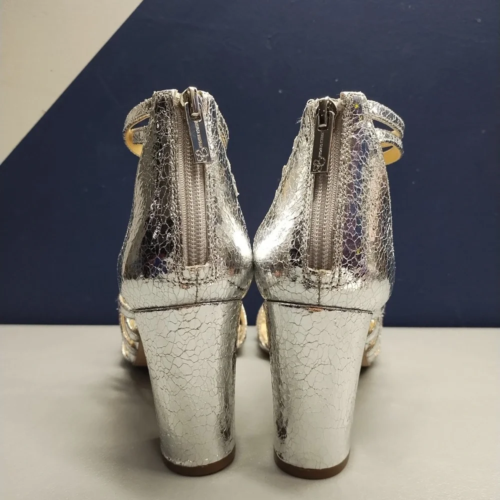 Jessica Simpson Hirrine Heeled Sandals Womens US‎ 8.5M Silver Synthetic Back Zip